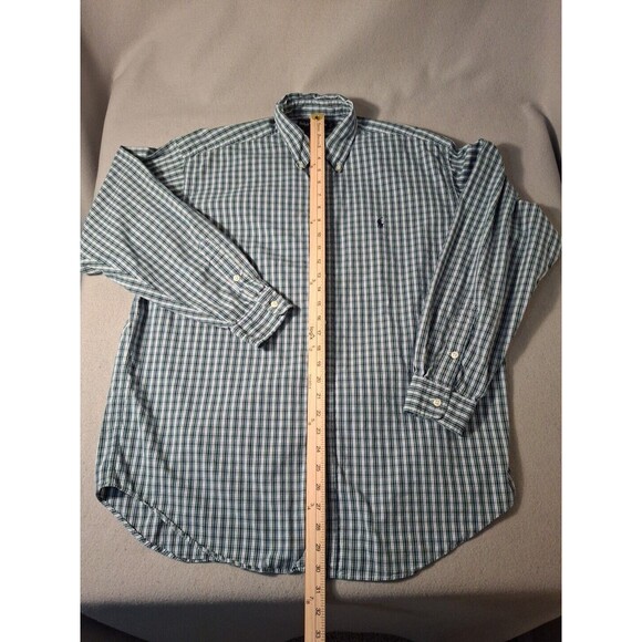 Ralph Lauren Shirt Men's L Blake OCBD Oxford Cloth Plaid  Blue Green Pony - Picture 3 of 6
